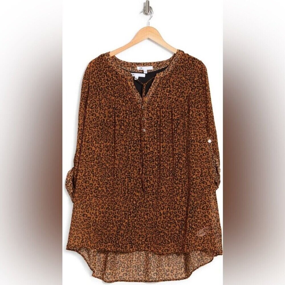 NWT DR2 Plus size 1X Long Sleeves Blouse animal print Hi Low New